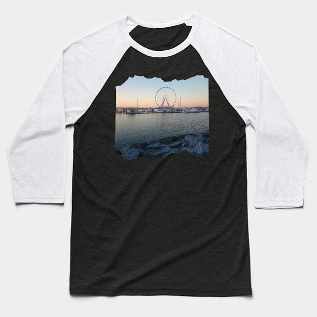 Photography Sunset by the ocean city in USA design carousel Baseball T-Shirt by BoogieCreates